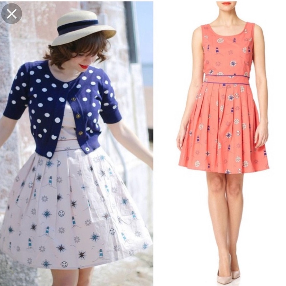 Coral Nautical Print Dress